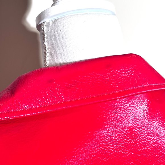 Tahari Red Patent Faux Vegan Leather Trucker Jacket Size Med - Picture 10 of 10